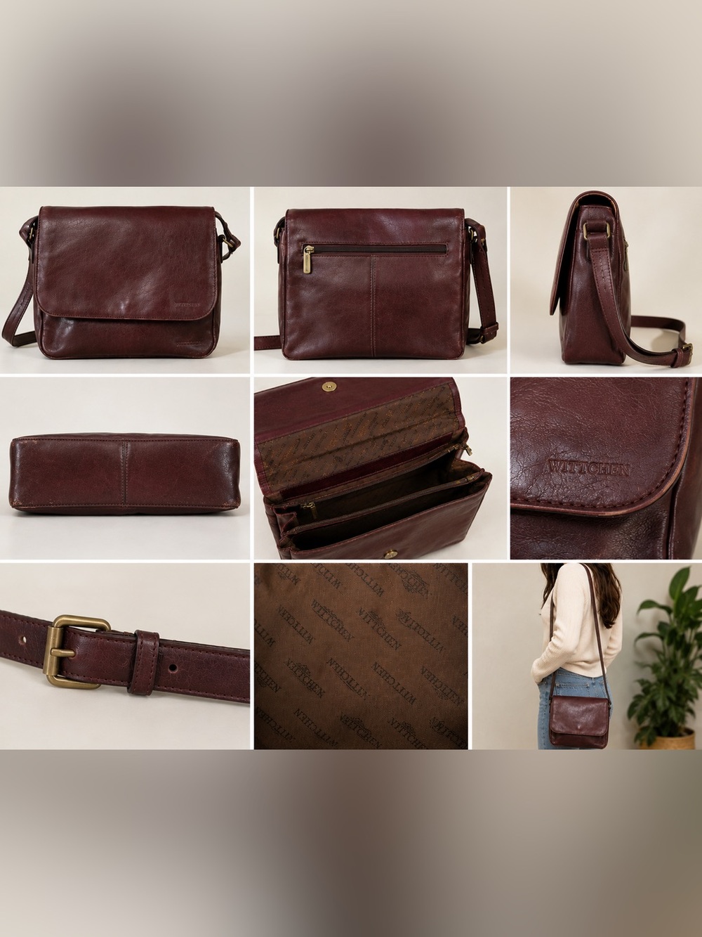 Vintage WITTCHEN Burgundy Leather Messenger Crossbody Bag Medium Genuine Leather - Picture 5 of 13